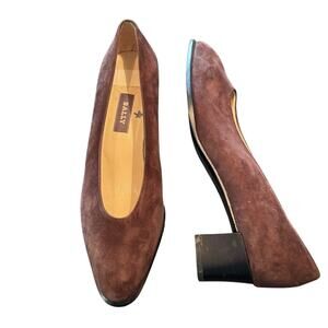 Bally Brown Suede Block Heel Almond Toe Size 7.5 Heels Pumps Shoes